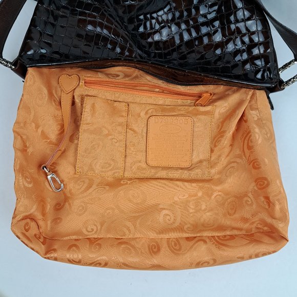 Brighton Cher Croc Embossed Glossy Patent Leather Hobo Bag - Picture 9 of 16